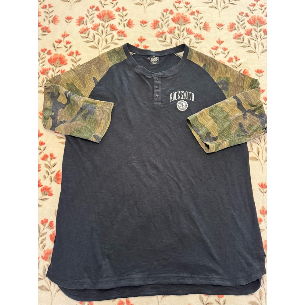 Rocksmith Mens 2XL Henley Shirt Black Camo Raglan Sleeve Cotton Streetwear